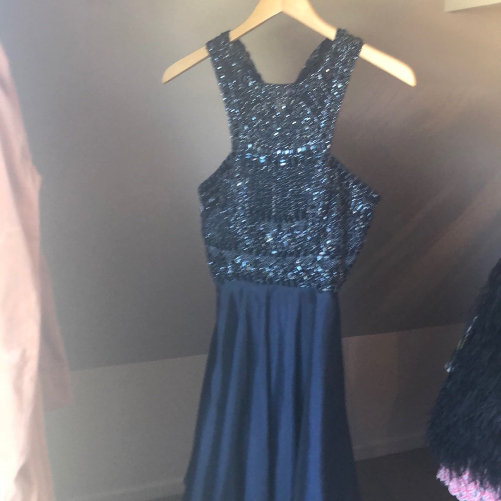 Sherri Hill navy beaded cocktail dress